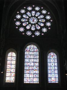 Last Judgement Rose and (L - R) the Passion, Life of Christ, and Jesse Tree Windows; Chartres Cathedral, France 